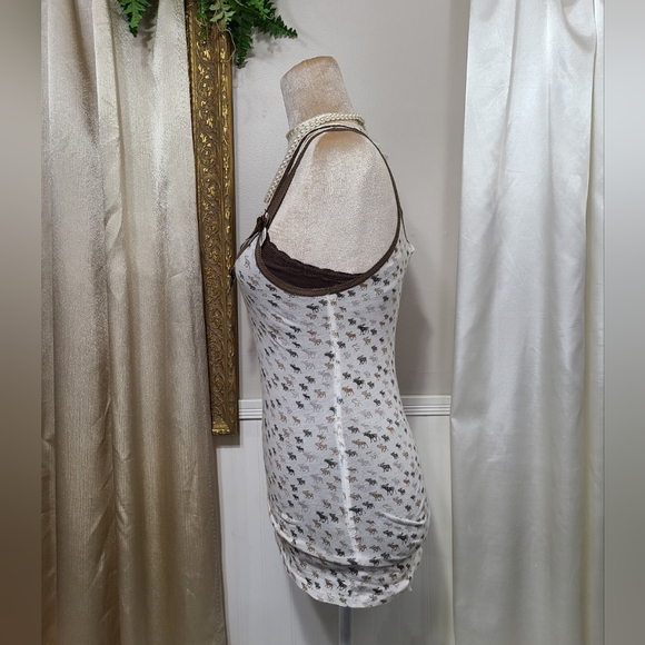 ♡ Y2K ♡ Abercrombie White & Brown Moose Print Lace Cami Tank Top - Picture 7 of 10